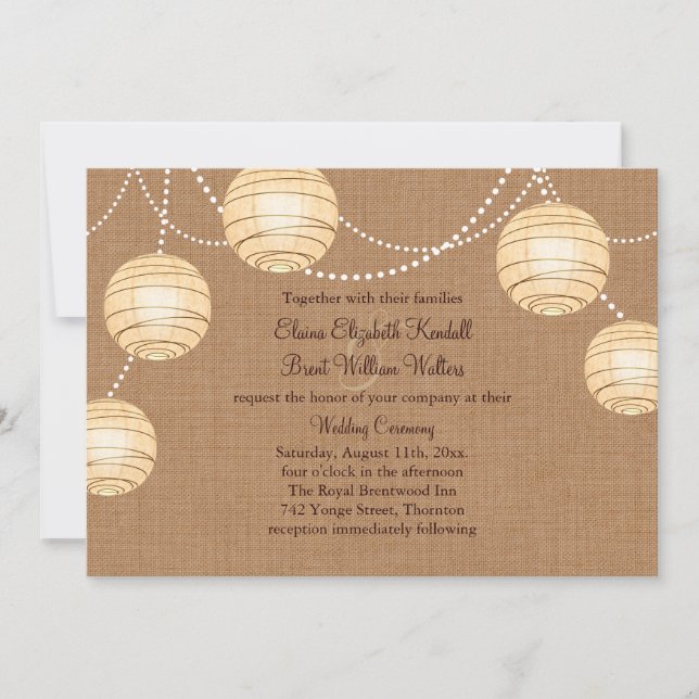 Burlap Party Lanterns Wedding Invitation (Front)