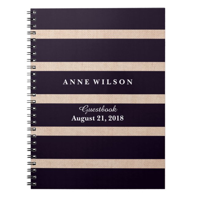 Burlap Pattern Black Stripes Background Notebook (Front)