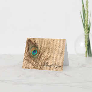 Burlap Peacock Feather Thank You Card