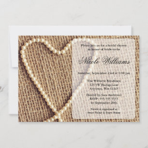 Burlap Pearl Heart Bridal Shower Invitations