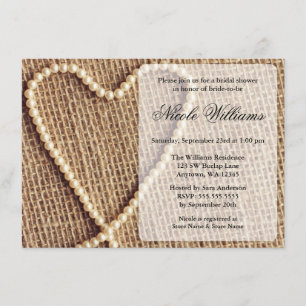 Burlap Pearl Heart Bridal Shower Invitations