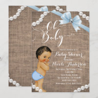 Burlap & Pearls Blue Bow Brunette Tan Baby Shower