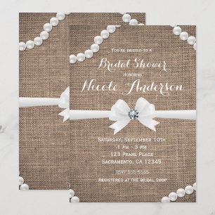 Burlap & Pearls Rustic Glamour Bridal Shower Invitation