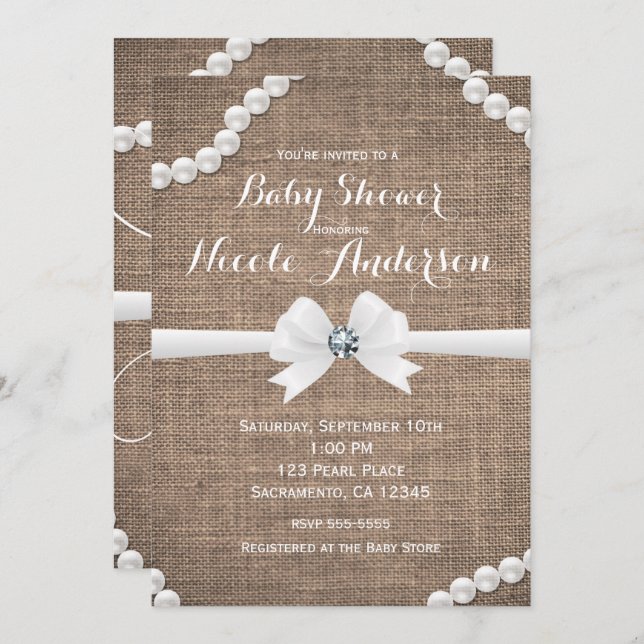 Burlap & Pearls Rustic Glamour Oh Baby Shower Invitation (Front/Back)
