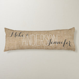 Burlap Personalise Wedding Names Date Gift Body Cushion