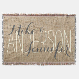 Burlap Personalised Wedding Bride & Groom's Names Throw Blanket