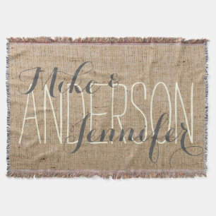 Burlap Personalised Wedding Bride & Groom's Names Throw Blanket