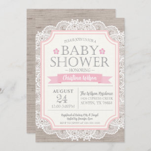 Burlap Pink & Lace Baby Shower Invitation