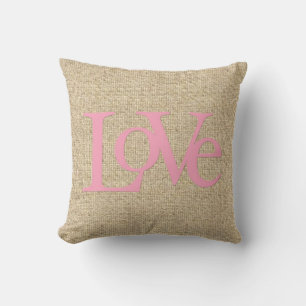 Burlap pink love wedding decorative pillow