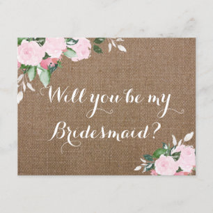 Burlap Pink Peonies Bridesmaid Proposal Invitation