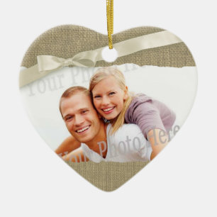Burlap Print Photo frame with Bow Ceramic Tree Decoration