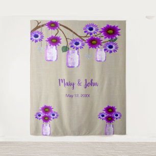 Burlap Purple Floral Mason Jars Photo Backdrop Tapestry