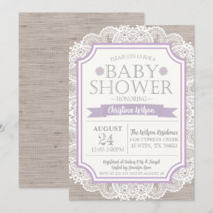 Burlap Purple & Lace Baby Shower Invitation