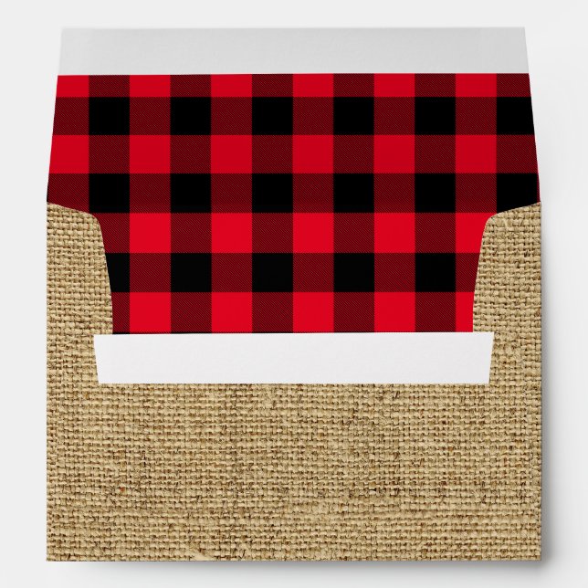 Burlap Red and Black Buffalo Plaid Pattern Envelope (Back (Bottom))