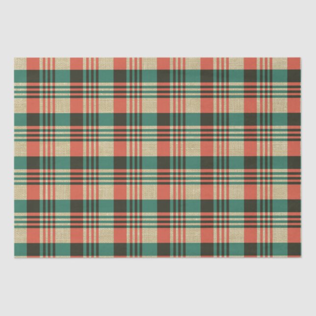 Burlap Red Green Plaid Christmas Tissue Paper (Front)