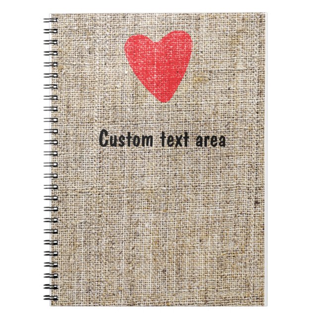 Burlap Red Stamp Heart Valentine Notebook Journal (Front)