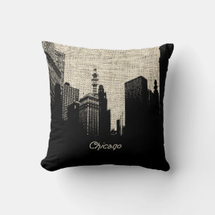 Burlap Retro Chicago Cushion