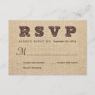 Burlap RSVP Rustic Wedding Reply Card