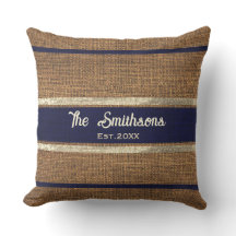   Burlap Rustic Brown Navy Blue Custom Family Name