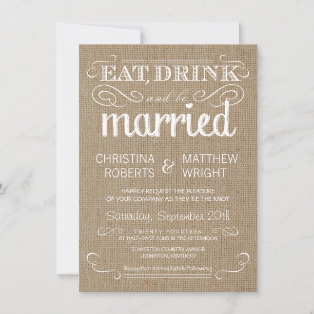 Burlap Rustic Country Wedding Invitations (Front)