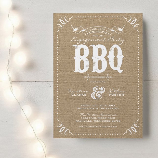 Burlap Rustic Engagement Party BBQ Invitation (Creator Uploaded)