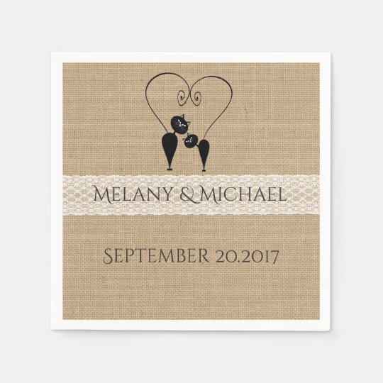 Burlap rustic funny cats in love wedding disposable serviettes