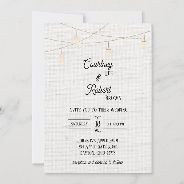 Burlap Rustic Jar Wedding Invitation (Front)
