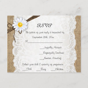 Burlap Rustic Lace Daisy Flower Wedding RSVP Card
