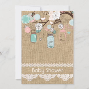 Burlap Rustic Lace Mason Jar Baby Shower Invitatio Invitation