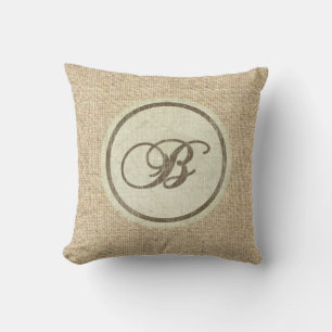 Burlap rustic letter B decorative pillow