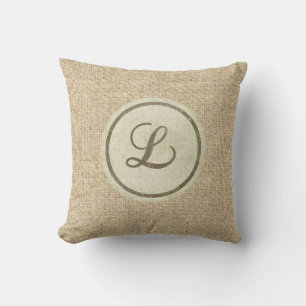 Burlap rustic letter L decorative pillow