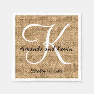 Burlap Rustic Monogram Paper Napkins