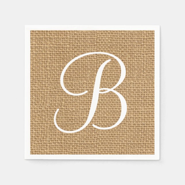 Burlap Rustic Monogrammed Paper Napkins (Front)