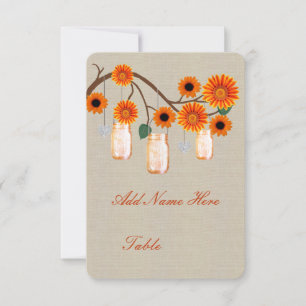 Burlap Rustic Orange Mason Jars Table Place Card