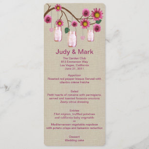 Burlap Rustic Pink Mason Jars Menu Card