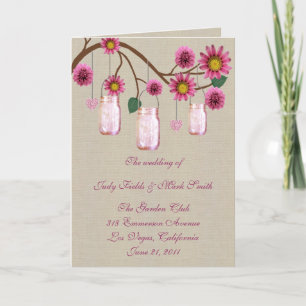 Burlap Rustic Pink Mason Jars Program Card