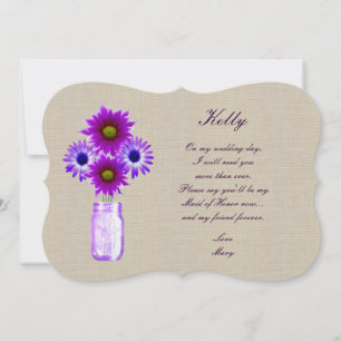 Burlap Rustic Purple Mason Jar Maid Of Honour Card