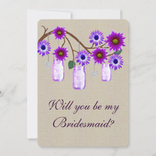 Burlap Rustic Purple Mason Jars Bridesmaid Card