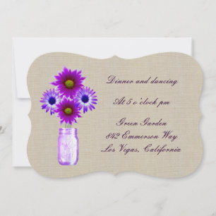 Burlap Rustic Purple Mason Jars Reception Card