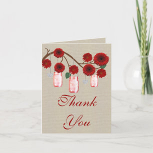 Burlap Rustic Red Mason Jars Thank You Card