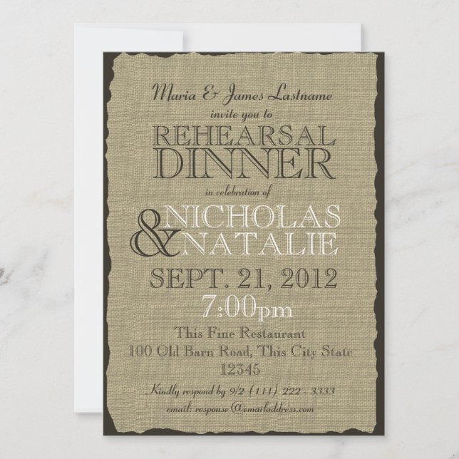 Burlap Rustic Rehearsal Dinner Invitation (Front)