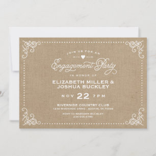 Burlap Rustic Script Engagement Party Invitation