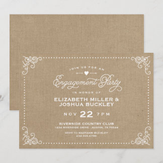 Burlap Rustic Script Engagement Party Invitation