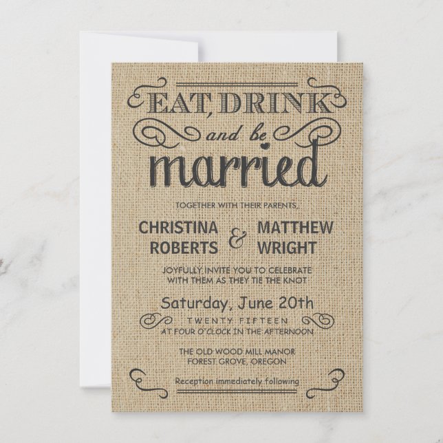 Burlap Rustic Style Wedding Invitations (Front)