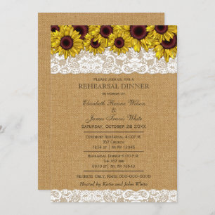Burlap Rustic Sunflowers rehearsal dinner invites