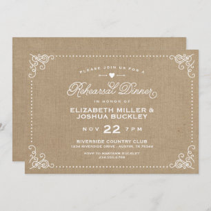 Burlap Rustic Vintage Script Rehearsal Dinner Invitation