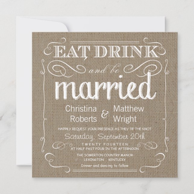Burlap Rustic Vintage Wedding Invitations (Front)