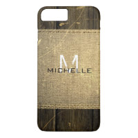 Burlap Rustic Vintage Wood Look Monogram
