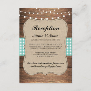 Burlap Rustic Wedding Reception Cards Wood Teal