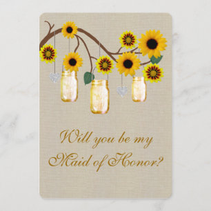 Burlap Rustic Yellow Mason Jars Maid Of Honour Car Invitation